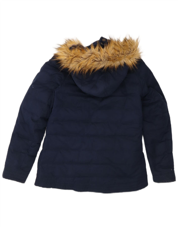 FAT FACE Womens Hooded Padded Jacket UK 10 Small Navy Blue Polyester
