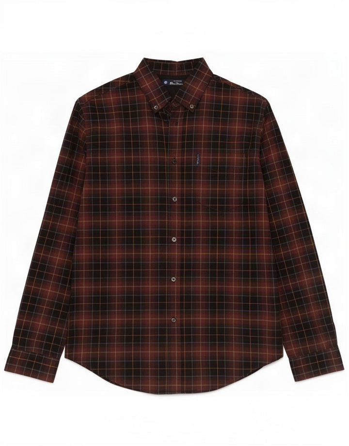Ben Sherman Mens Shirt Medium Brown Check Cotton