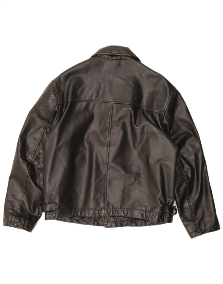 Giacca in pelle vintage da uomo IT 50 grande in pelle nera