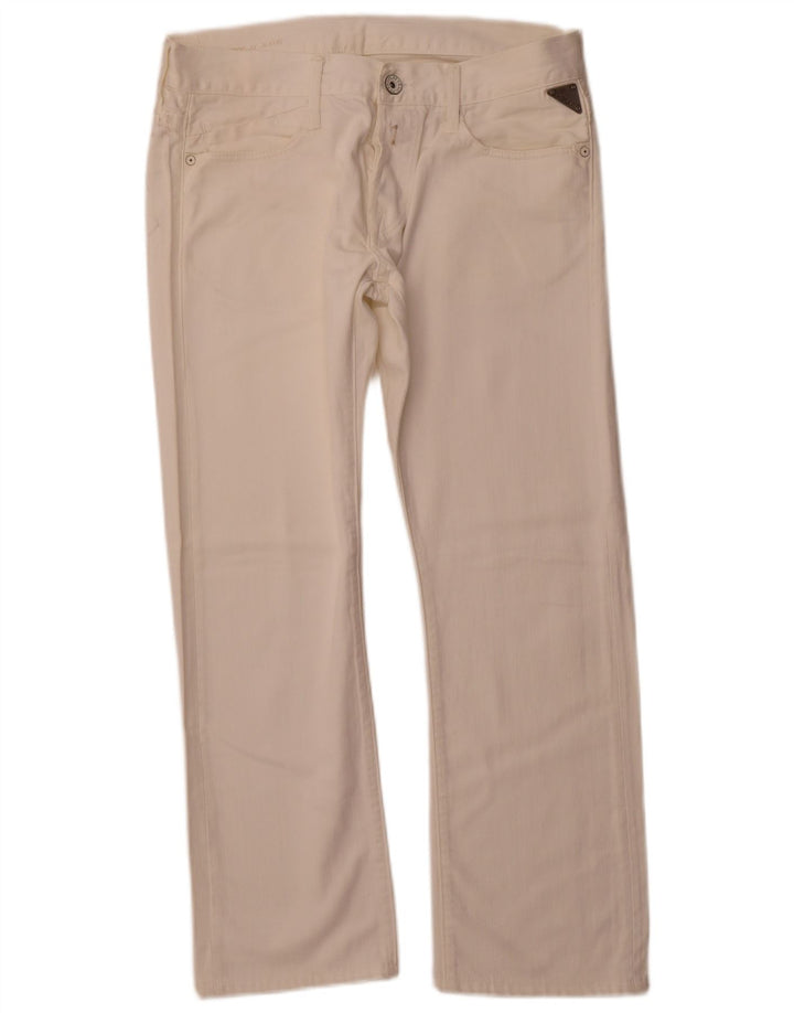 REPLAY Dame Straight Jeans W33 L28 Off White Bomuld