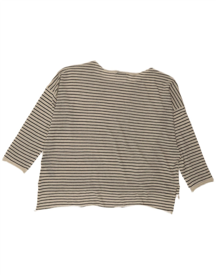 Zara Womens Oversized Top Long Sleeve UK 14 Medium White Striped Polyester