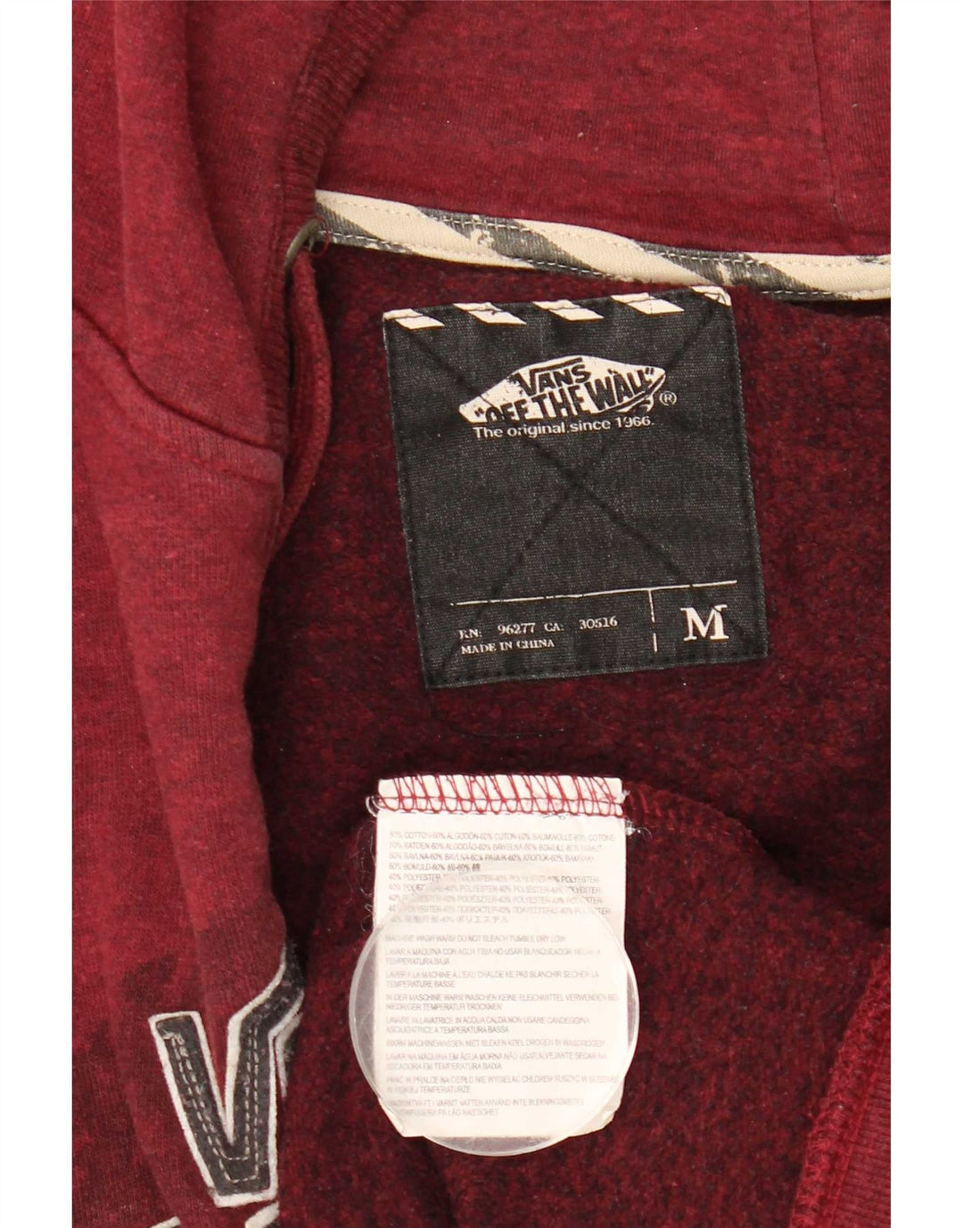Vans Mens Graphic Zip Hoodie Sweater Medium Burgundy Cotton