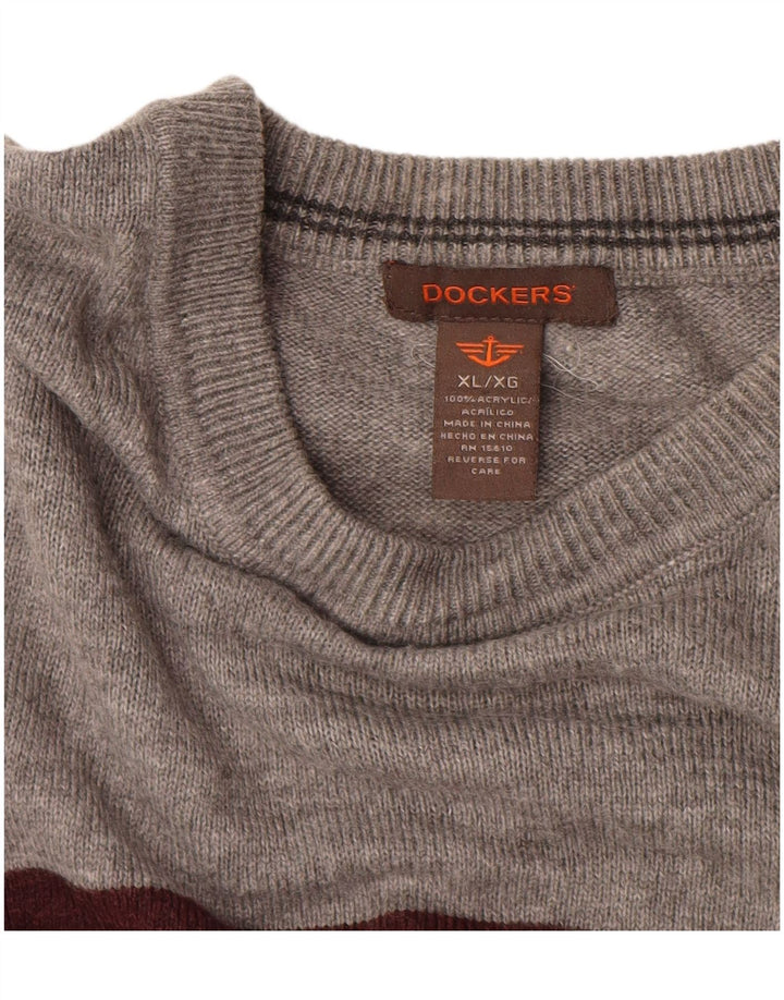 Dockers Mens Crew Neck Jumper Sweater XL Multicoloured Striped Acrylic