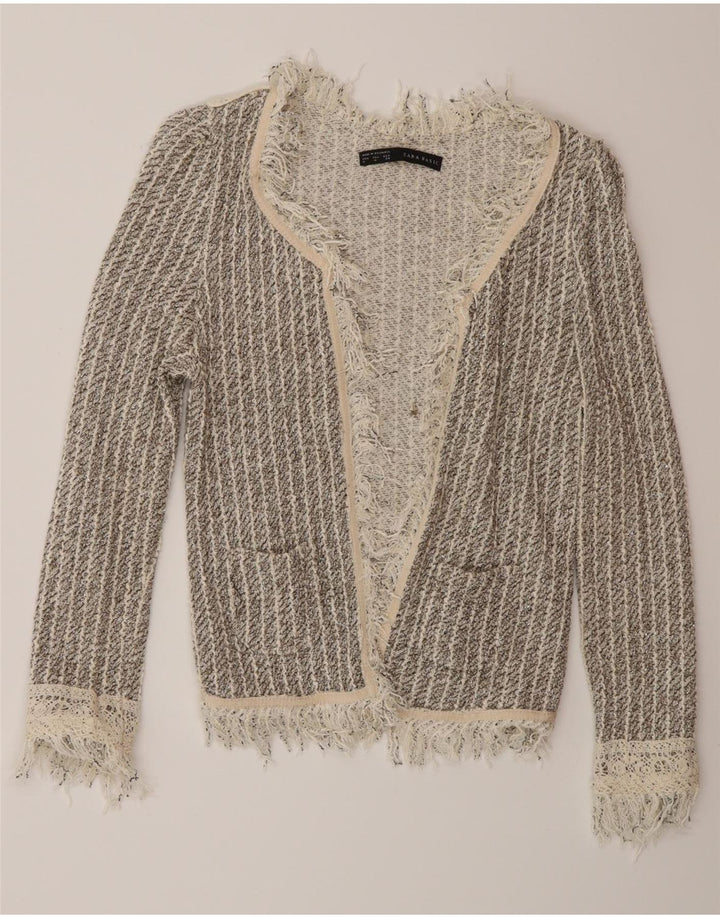 Maglione cardigan aperto da donna Zara UK 12 grigio medio a righe