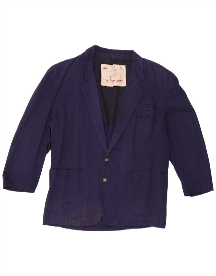 Zip Mens 2 Button 3/4 Sleeve Blazer Jacket UK 42 XL Navy Blue Cotton