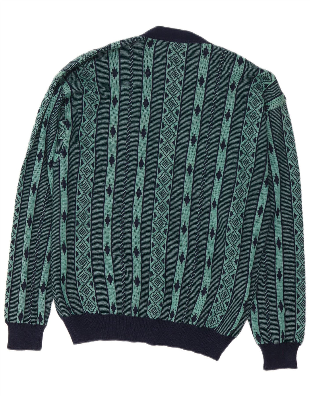 DALMINE Mens Cardigan Sweater Medium Green Geometric Cotton