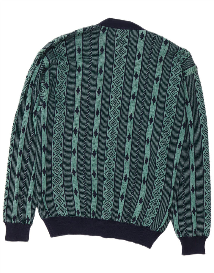 DALMINE Mens Cardigan Sweater Medium Green Geometric Cotton