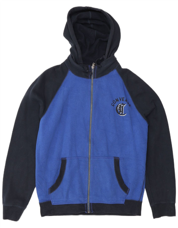 Maglione con cappuccio e zip grafica da uomo Converse color block medio blu navy