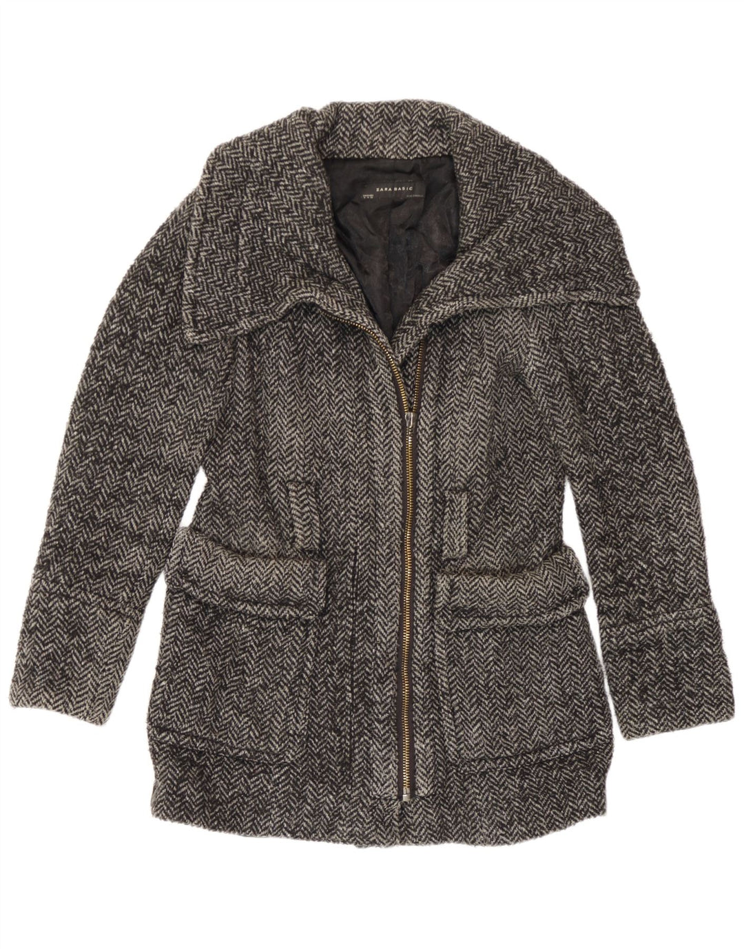 Zara Dame Overfrakke UK 14 Medium Grey Herringbone