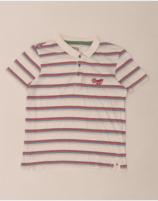 Wrangler Womens Polo Shirt UK 12 Medium White Striped