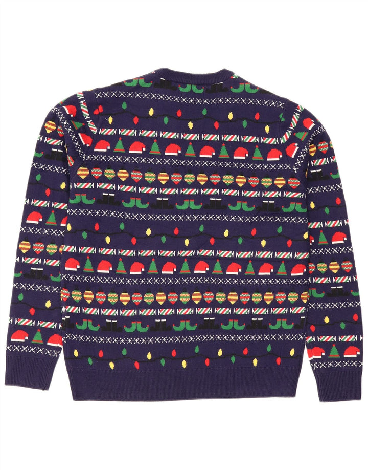 Marks & Spencer Mens Crew Neck Jumper Sweater Medium Navy Blue Christmas
