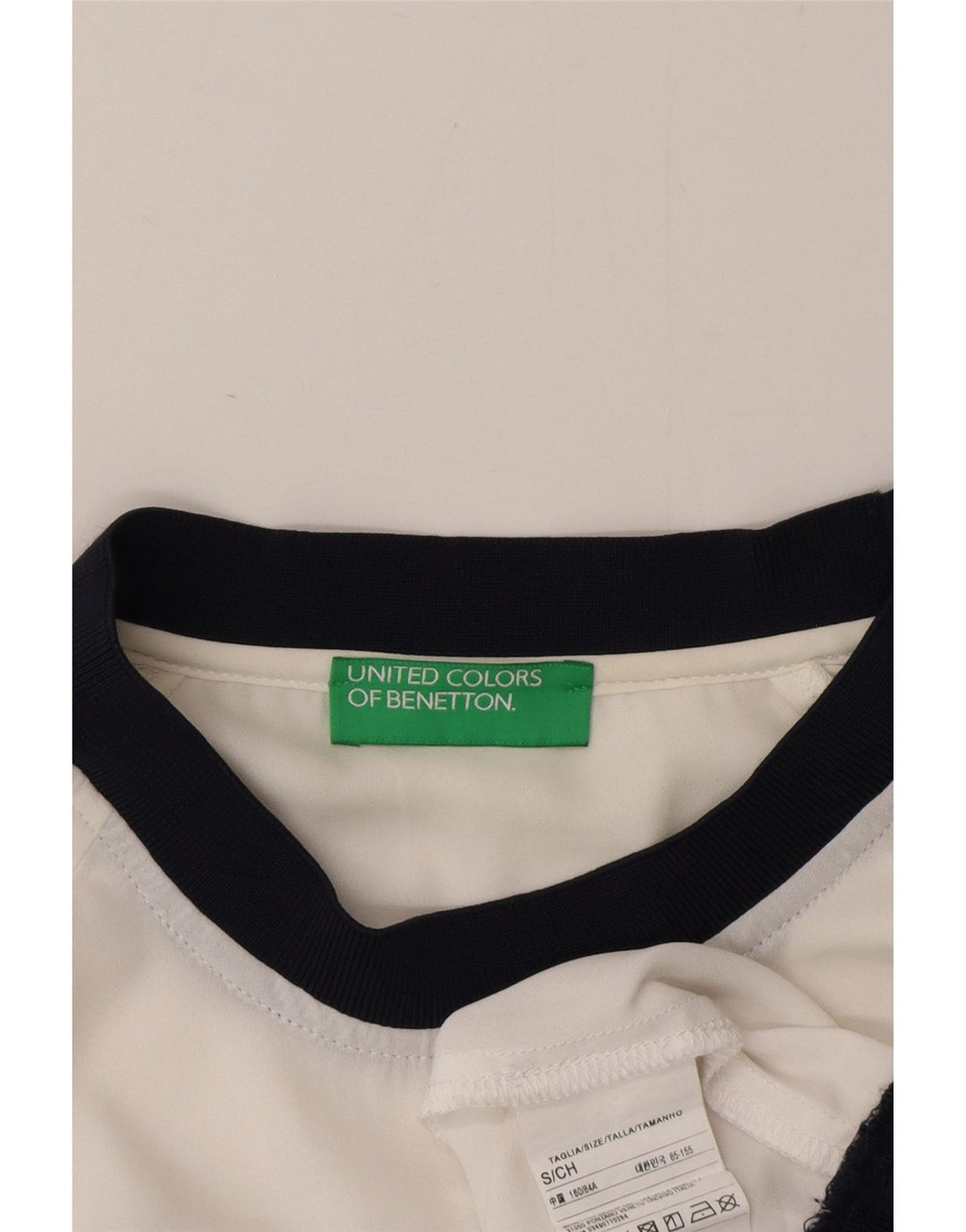 Benetton Womens See Through Graphic Top Long Sleeve UK 10 Small White