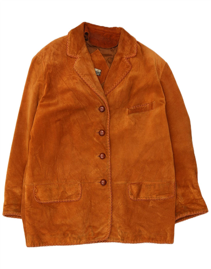 Vintage Womens Suede Overcoat EU 44 XL Beige Leather