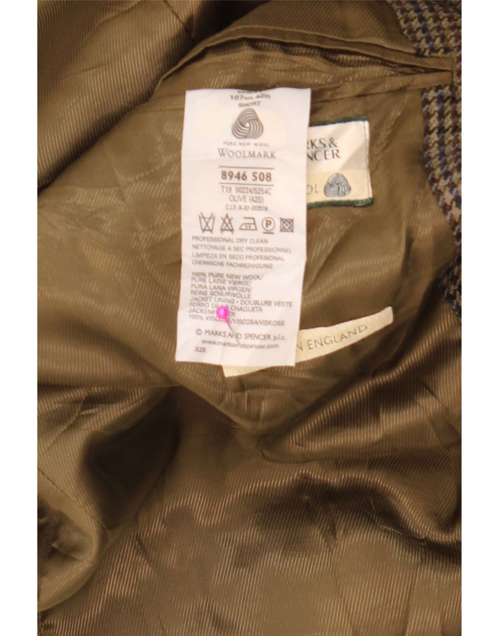 MARKS & SPENCER Mens 2 Button Blazer Jacket UK 42 Large Khaki Houndstooth