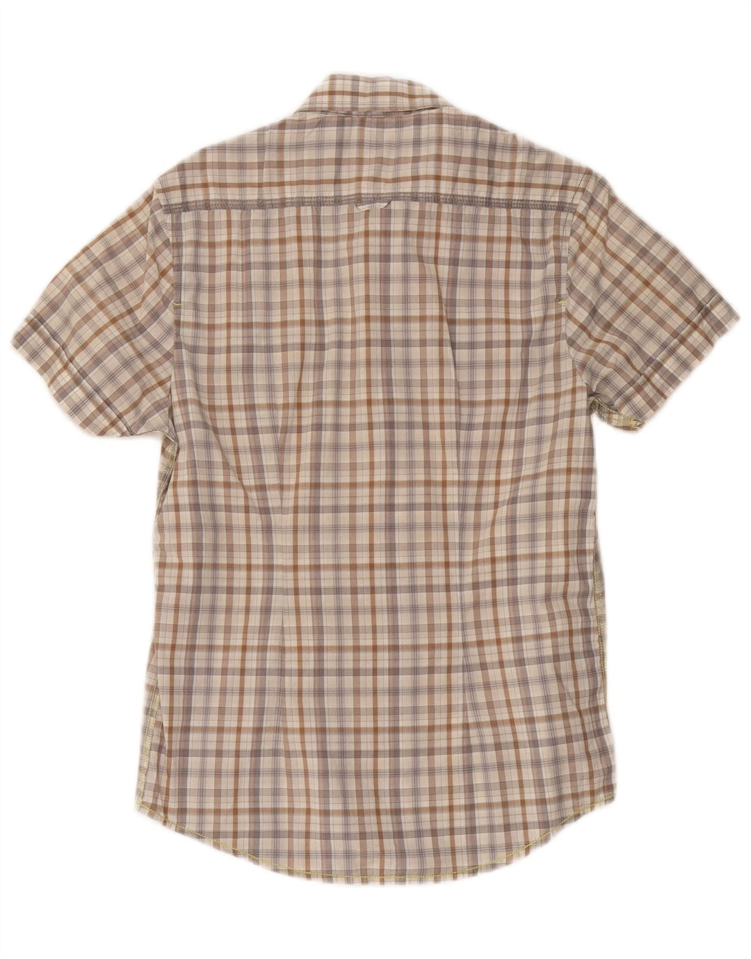 Energie Mens Short Sleeve Shirt Small Beige Check Cotton