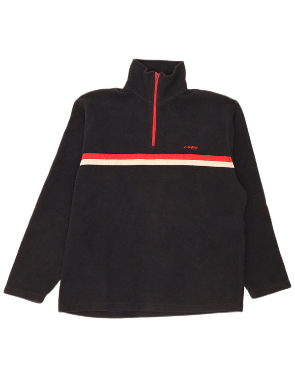 K-Way Mens Zip Neck Fleece Jumper Medium Black Striped