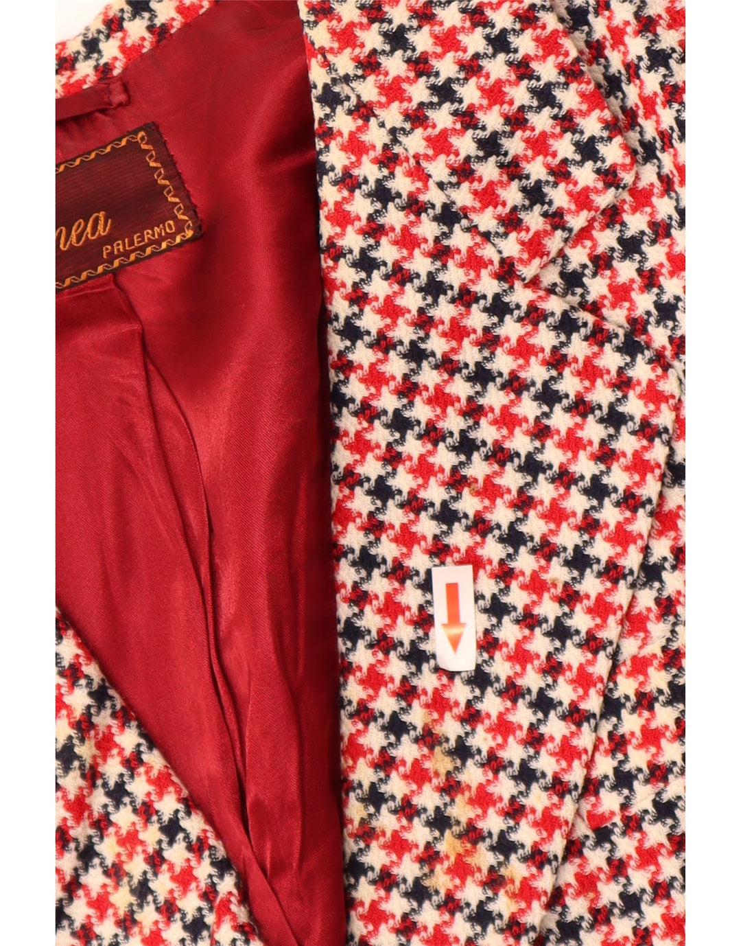 Vintage Womens 3/4 Sleeve Blazer Jacket UK 16 Large Red Houndstooth
