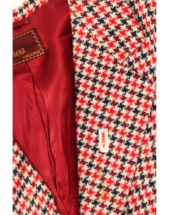 Vintage Womens 3/4 Sleeve Blazer Jacket UK 16 Large Red Houndstooth