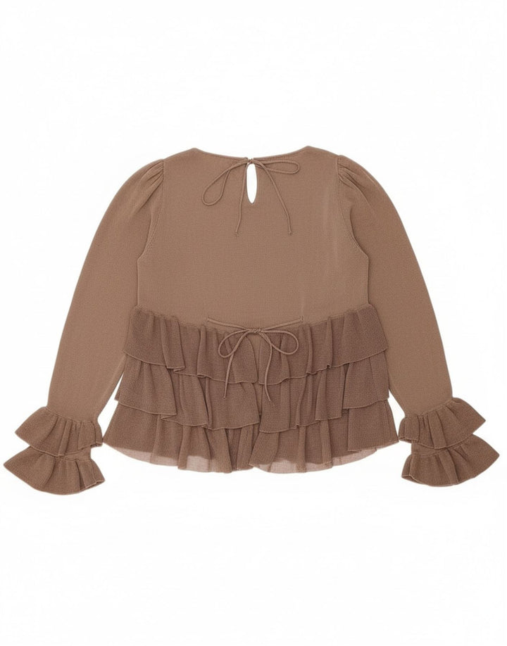 Zara Dame Oversized Langærmet Bluse Top UK 10 Small Brown Colourblock