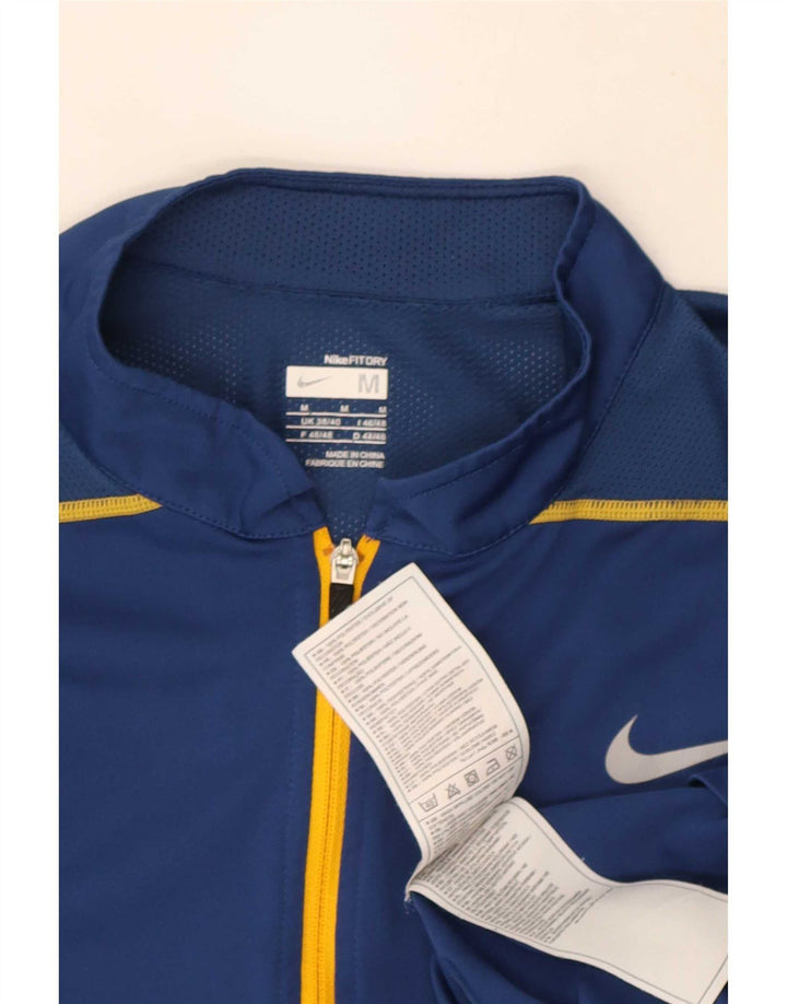 Nike Mens Zip Neck T-Shirt Top UK 38/40 Medium Blue Colourblock Polyester