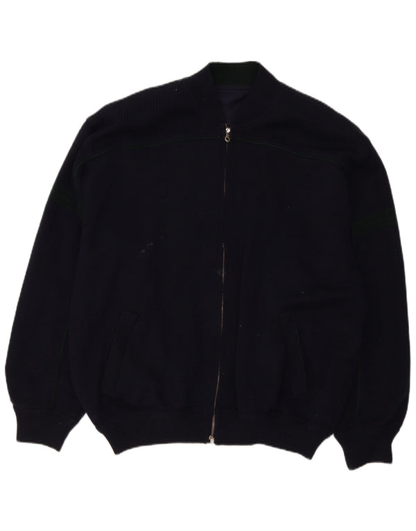 vintage Mens Loose Fit Cardigan Sweater IT 52 Grande laine bleu marine