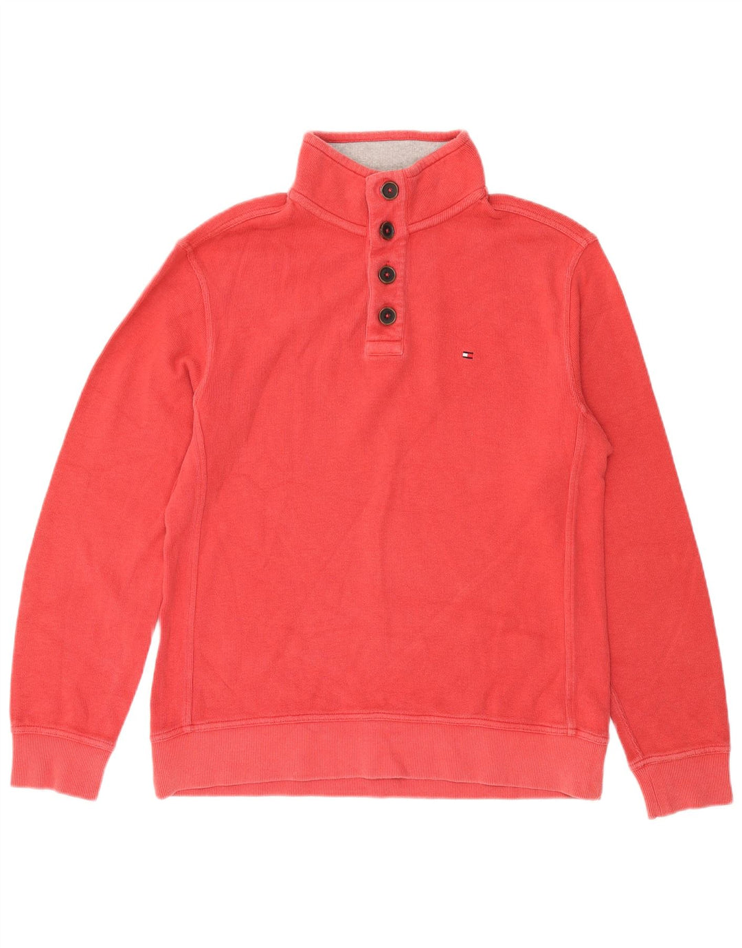 Tommy Hilfiger Herre Button Neck Sweatshirt Jumper Stor Rød Bomuld