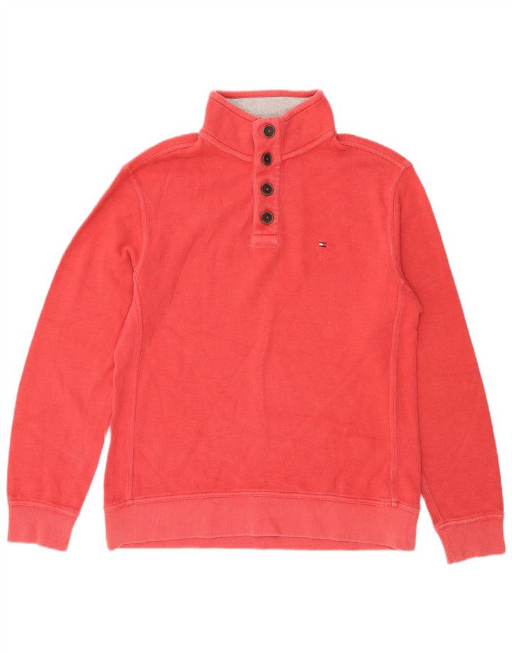 Tommy Hilfiger Herre Button Neck Sweatshirt Jumper Stor Rød Bomuld