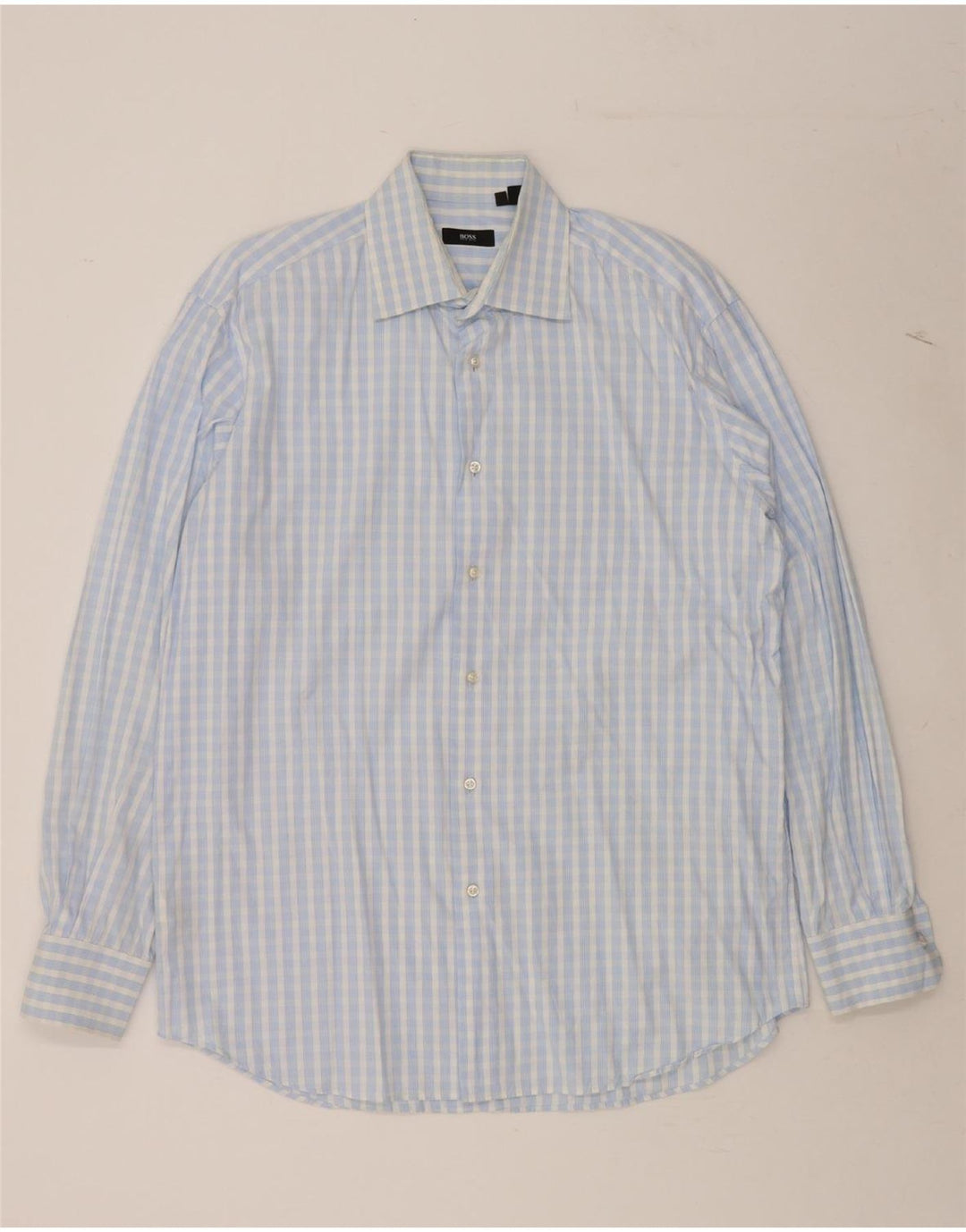 HUGO BOSS Mens Shirt Size 16 Large Blue Check Cotton Vintage Hugo Boss and Second-Hand Hugo Boss from Messina Hembry 