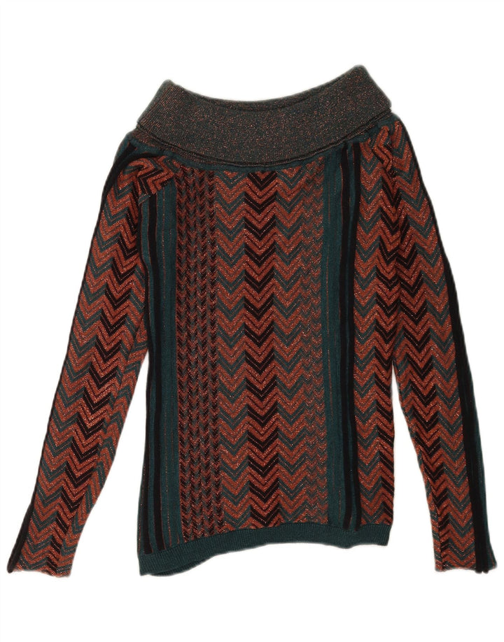 Liu Jo Womens Roll Neck Jumper Sweater UK 10 Small Brown Chevron