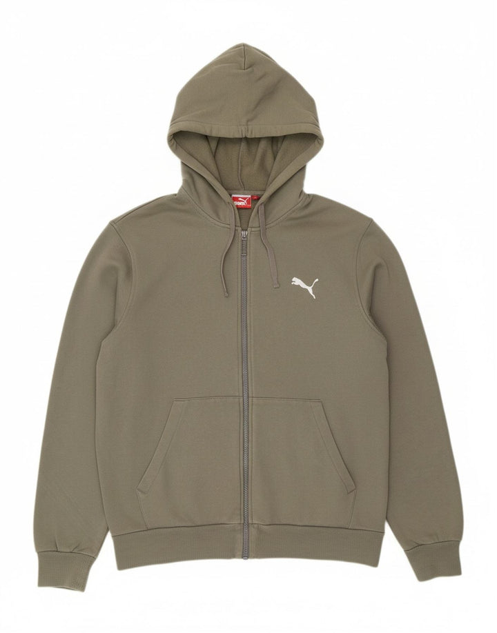 Suéter masculino PUMA com capuz e zíper gráfico grande algodão cáqui