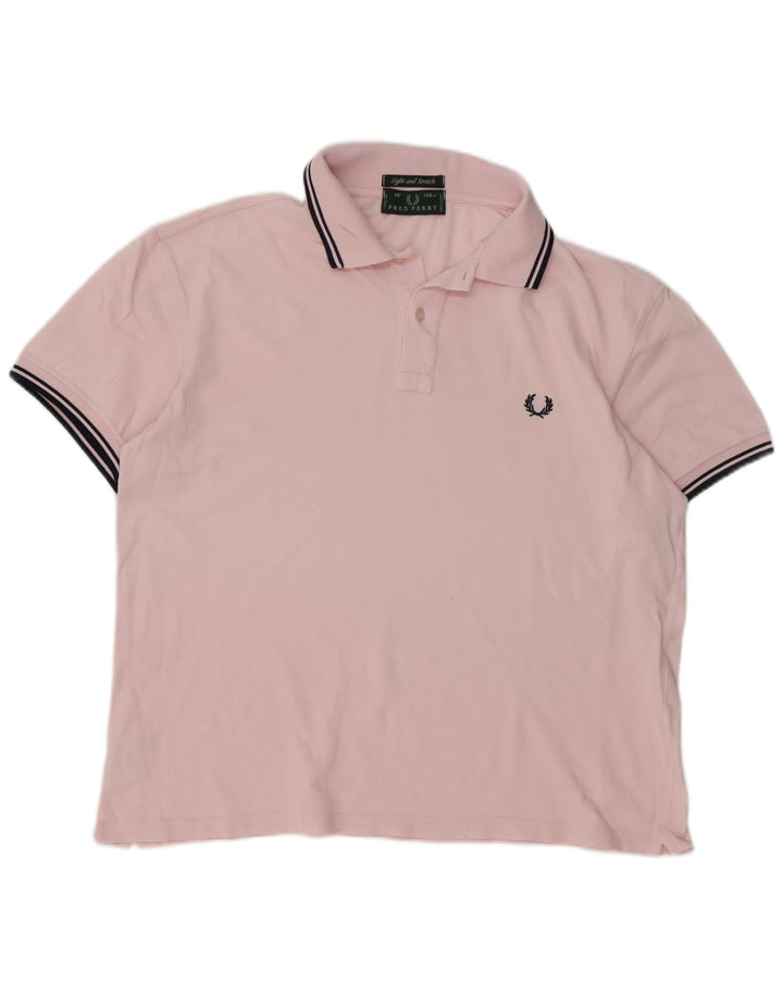 Fred Perry Mens Polo Shirt Large Pink Striped Cotton