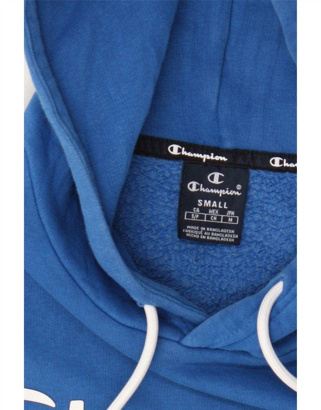 CHAMPION Mens Oversized Graphic Hoodie Jumper Small Blue Cotton Vintage Champion and Second-Hand Champion from Messina Hembry 
