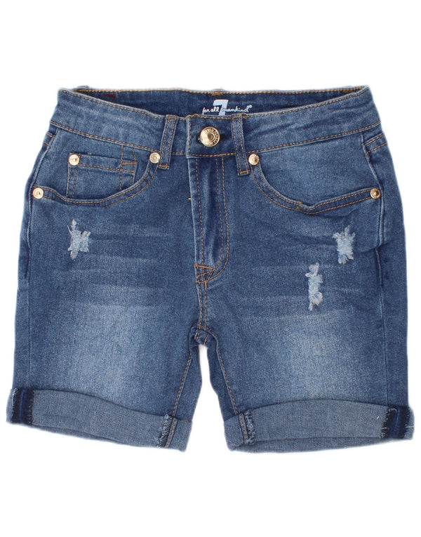 7 For All Mankind Short en jean vieilli pour garçon 9-10 ans W22 Bleu coton