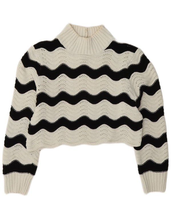 Maglione corto a collo alto da donna Zara UK 10 piccolo a righe bianche