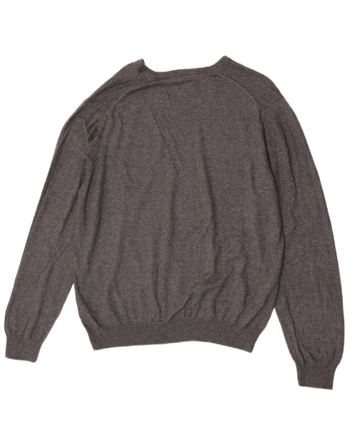 Marks & Spencer Mens Regular Fit V-Neck Jumper Sweater XL Grey Cotton