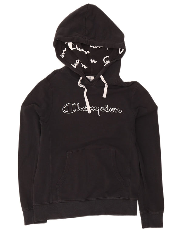 Maglione con cappuccio grafico da uomo Champion piccolo nero