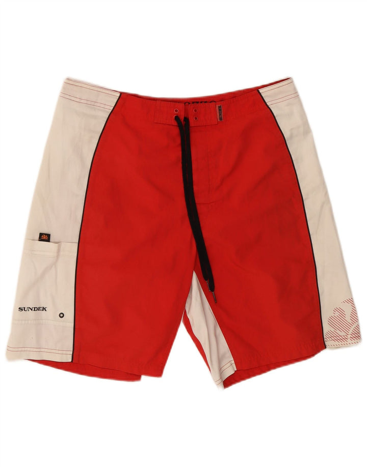 Pantaloncini da bagno grafici da uomo Sundek Poliestere color block rosso medio