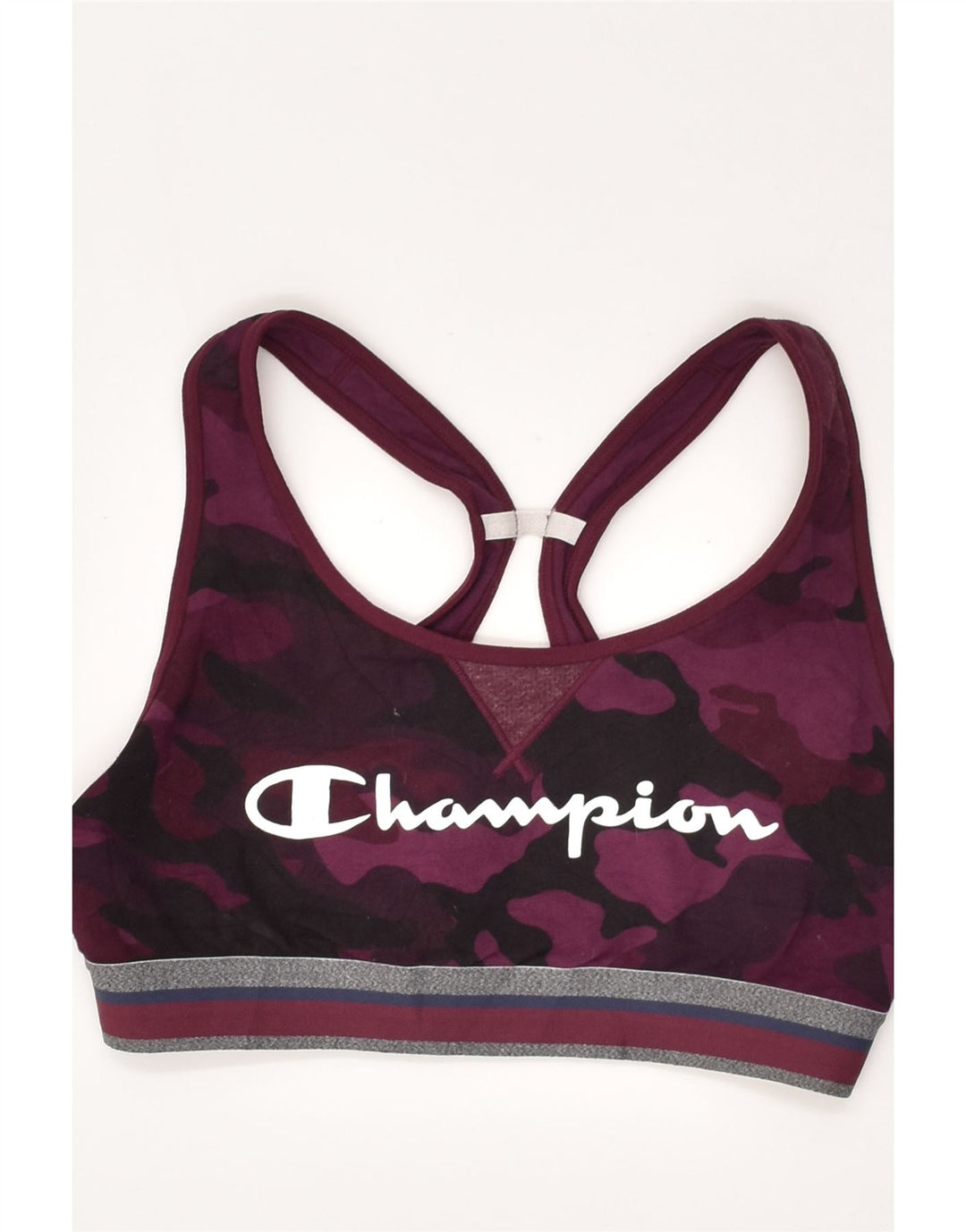 CHAMPION Womens Graphic Sport Bra Vest Top UK 4 XS Purple Camouflage | Vintage Champion | Thrift | Second-Hand Champion | Used Clothing | Messina Hembry 