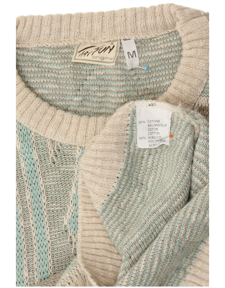Taifun Mens Crew Neck Jumper Sweater Medium Turquoise Geometric Cotton