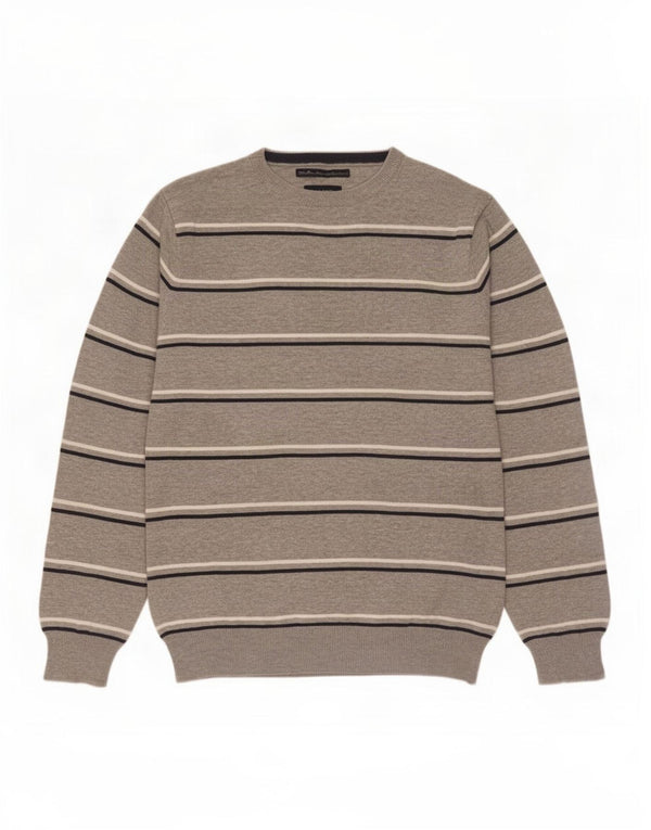 Gant Mens Crew Neck Jumper Sweater Medium Grey Striped Cotton