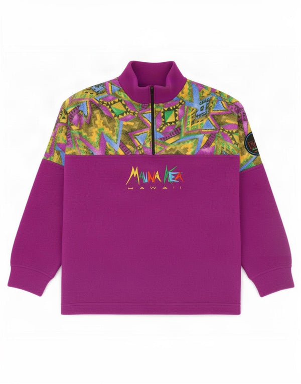 Mauna Kea Pull polaire graphique à col zippé pour homme, grand motif géométrique violet