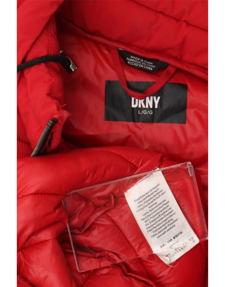 Dkny Wattierter Damenmantel mit Kapuze, UK 16, Größe L, Rot, Polyester