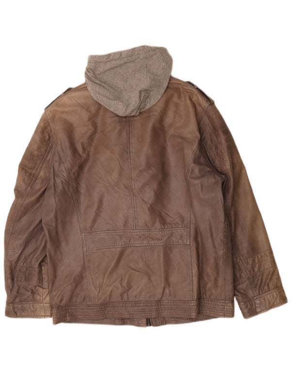 Engbers Mens Hooded Leather Jacket UK 40 Large Brown
