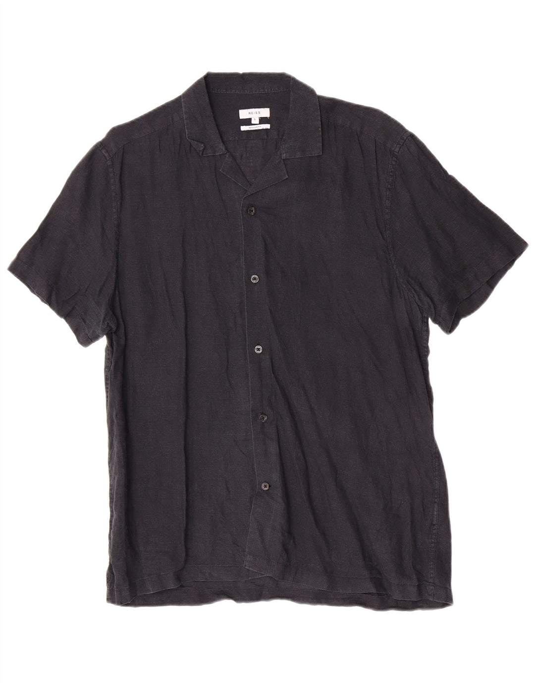 Reiss Mens Short Sleeve Regular Fit Shirt Large Navy Blue Linen