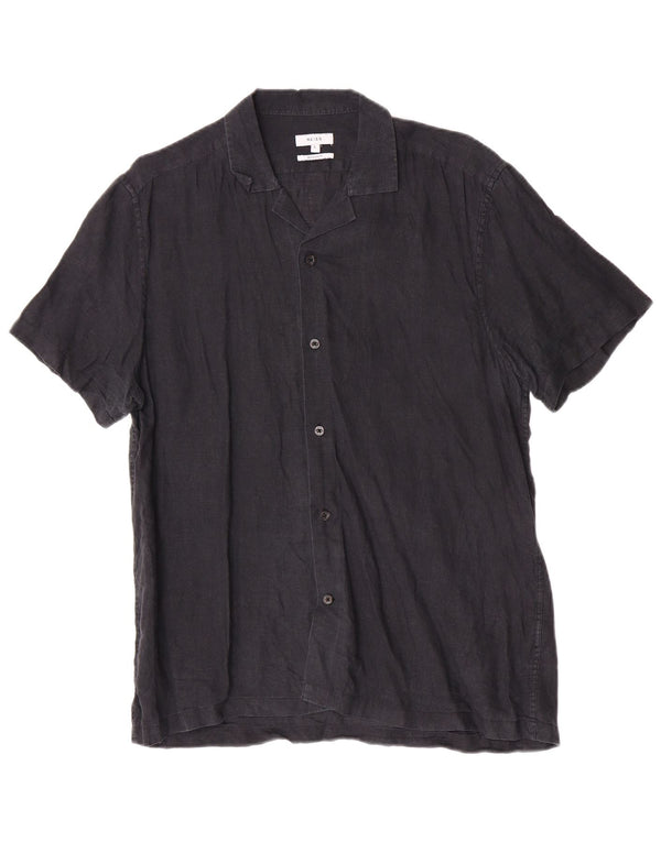 Camisa Reiss de manga corta y ajuste regular para hombre, talla grande, lino azul marino