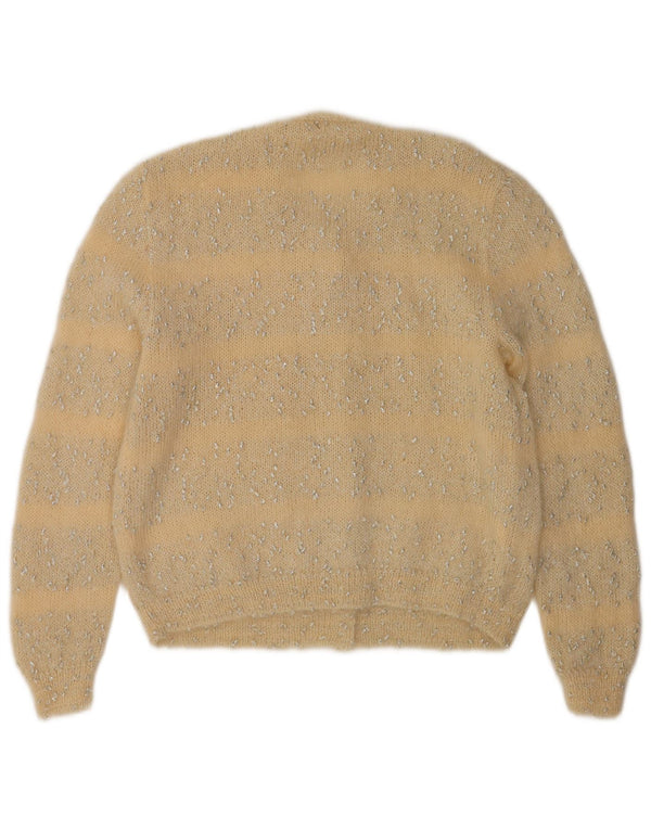 vintage Womens Cardigan Sweater UK 16 Grand Jaune Rayé