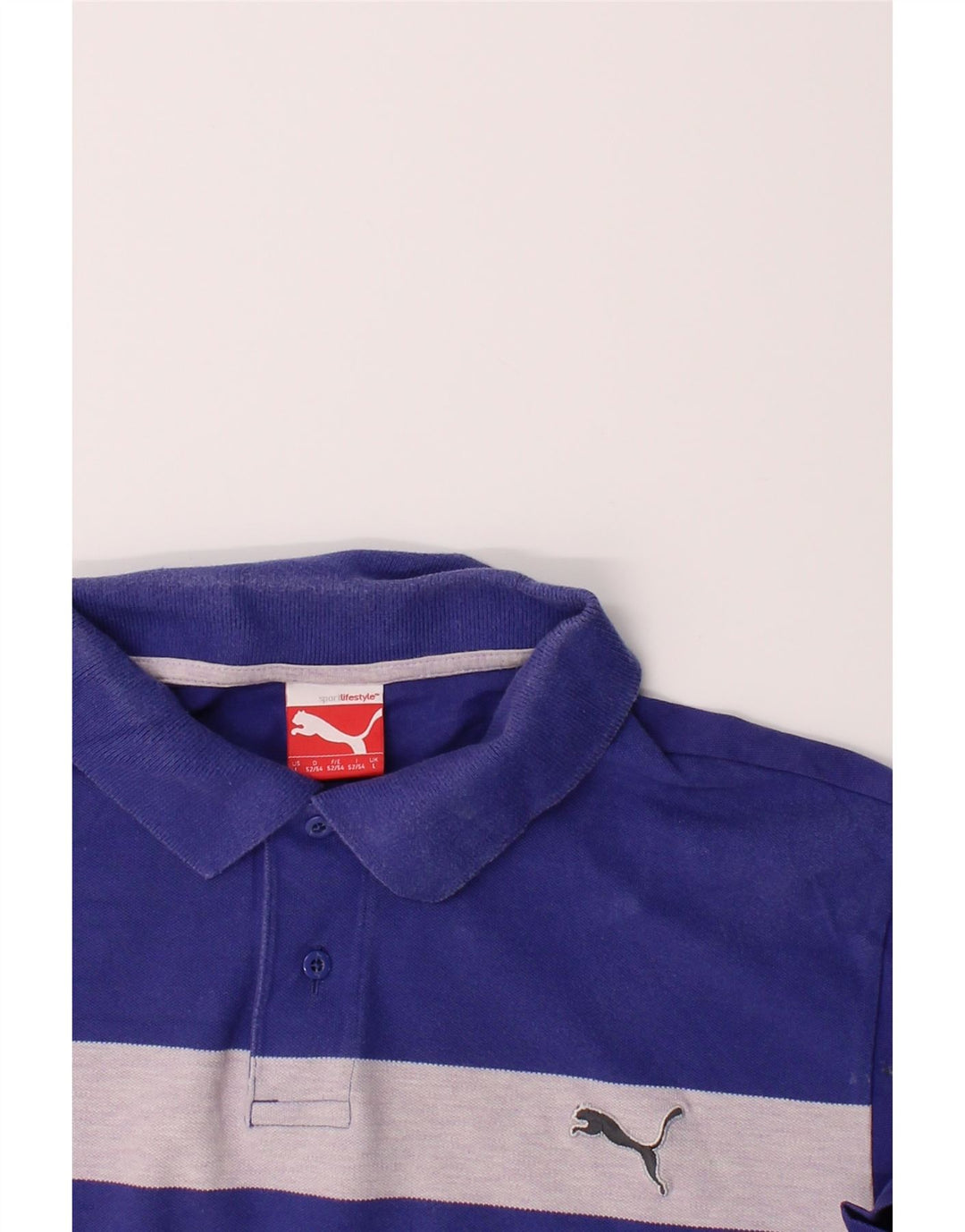 PUMA Mens Polo Shirt Large Navy Blue Striped Cotton Vintage Puma and Second-Hand Puma from Messina Hembry 