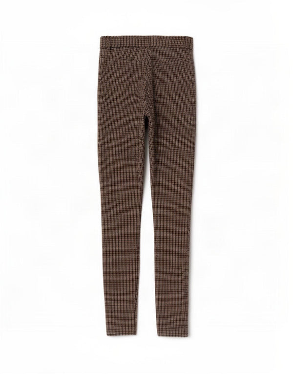 Zara Calça skinny casual feminina XS W24 L27 marrom houndstooth viscose