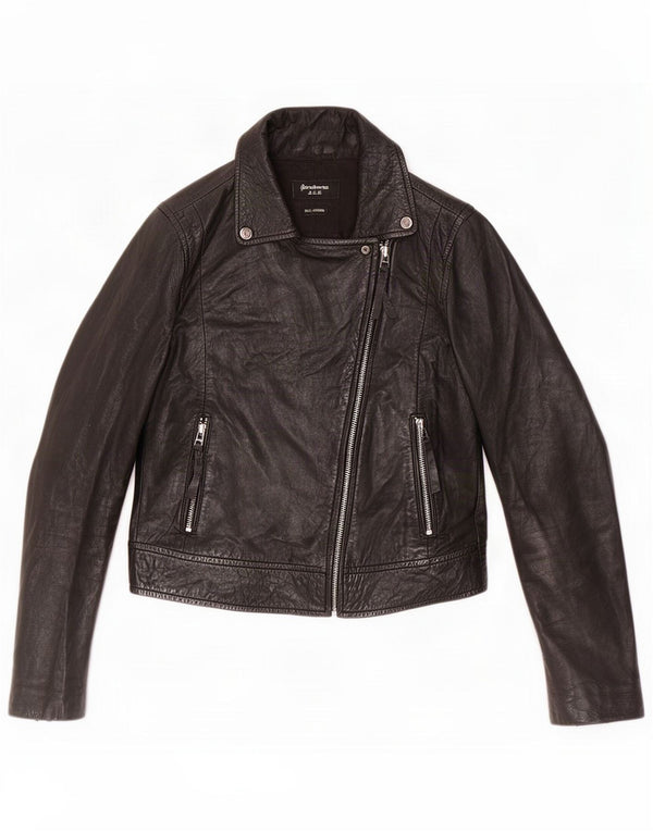 Stradivarius Chaqueta motera de cuero corta para mujer UK 44 Medium Black