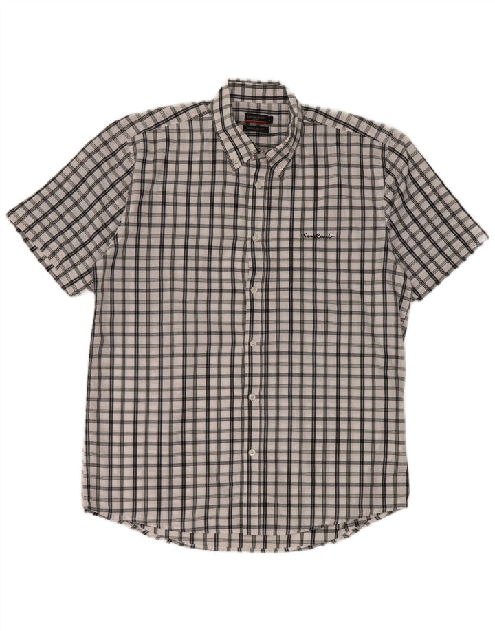 Pierre Cardin Mens Short Sleeve Regular Fit Shirt Large White Check